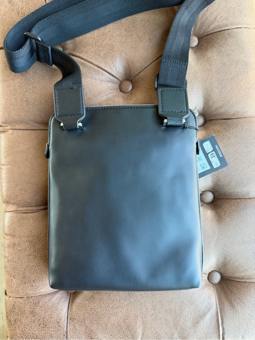 Boss Black Crossbody Messenger Bag with Tricolor Stripe